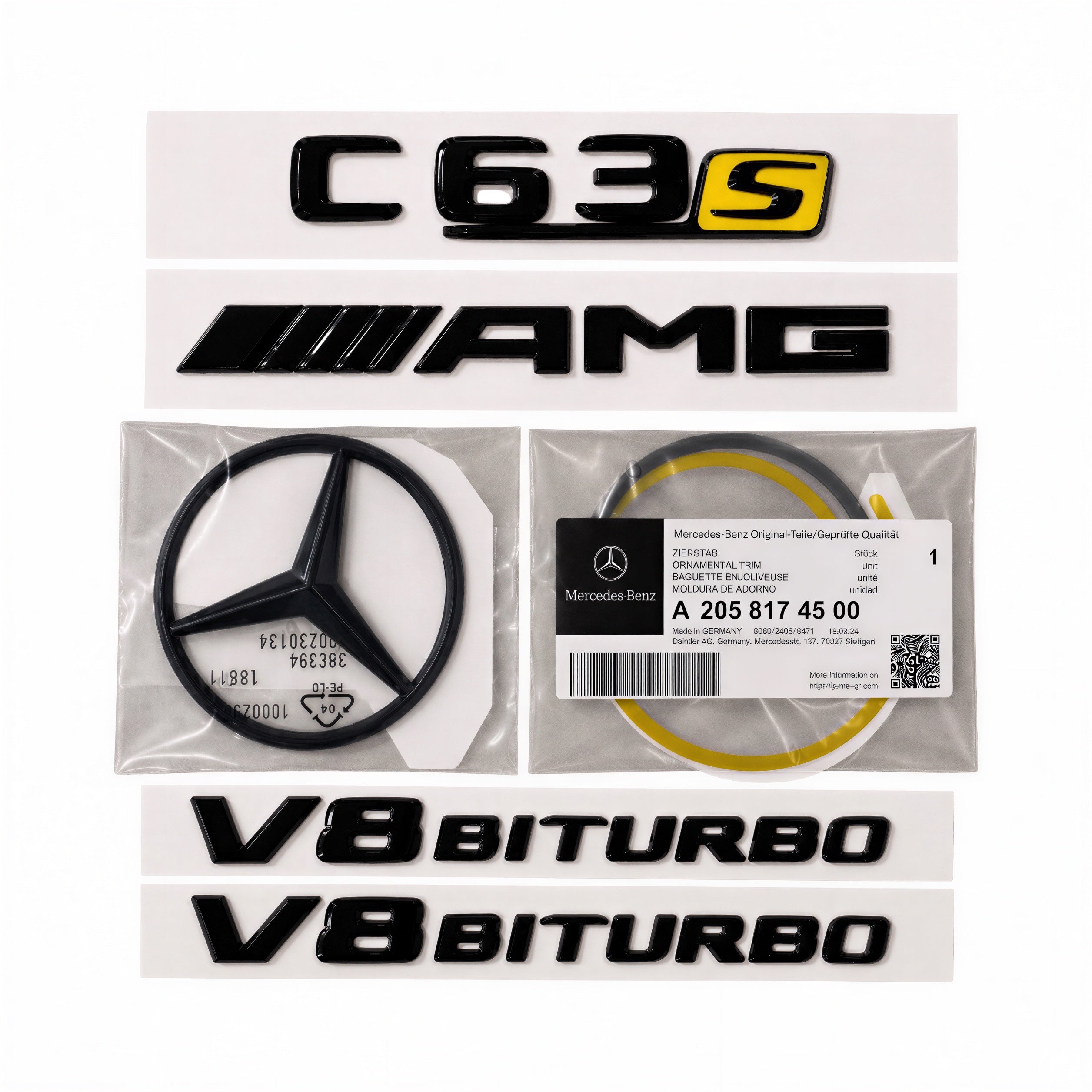 Mercedes C63s AMG W205 Coupe Blacked Out Badges badge (Red or Yellow S badge)
