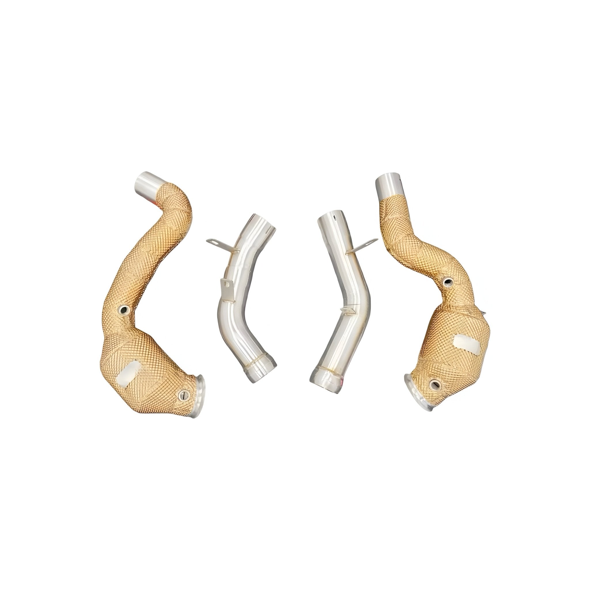 Mercedes C63 / C63S AMG M177 Heat Shielded 200 Cell Hi-flow Sport Cat Downpipes 2014 - 2019 (Gold Insulation) - GERMAN PARTS