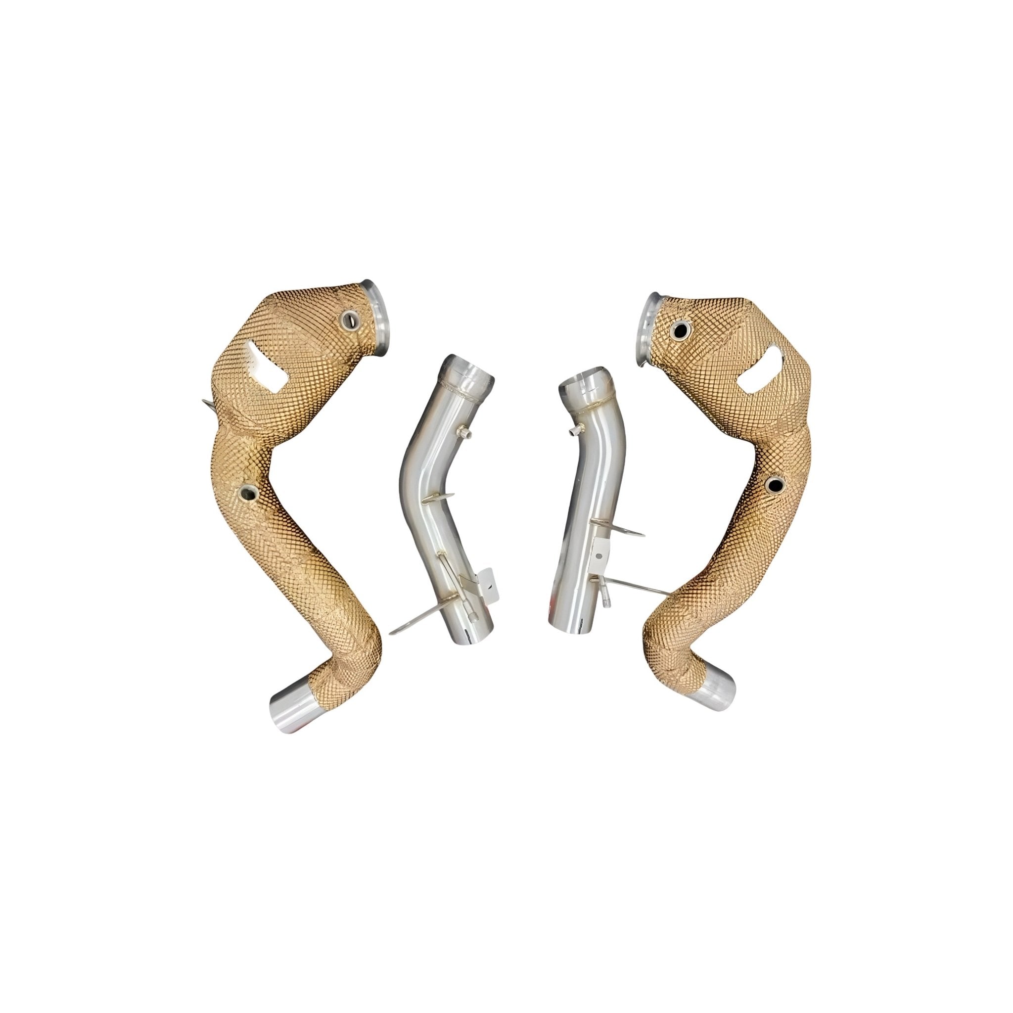 Mercedes C63 / C63S AMG M177 Heat Shielded 200 Cell Hi-flow Sport Cat Downpipes 2019 - 2022 (Gold Insulation) (OPF VERSION) - GERMAN PARTS