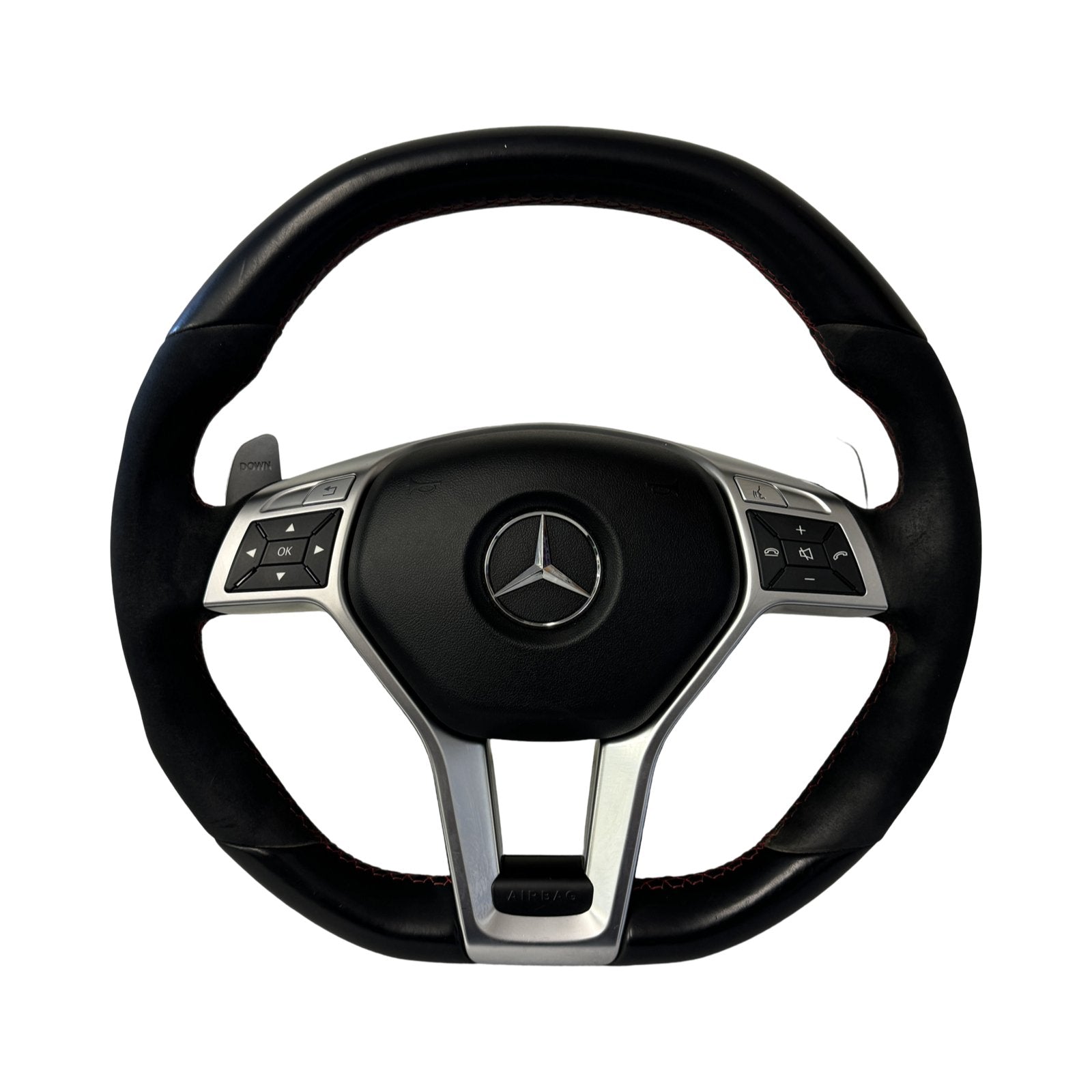 Mercedes A45 CLA45 GLA45 AMG W176 W117 X156 Steering Wheel And Airbag Alcantara Red Stitched - GERMAN PARTS