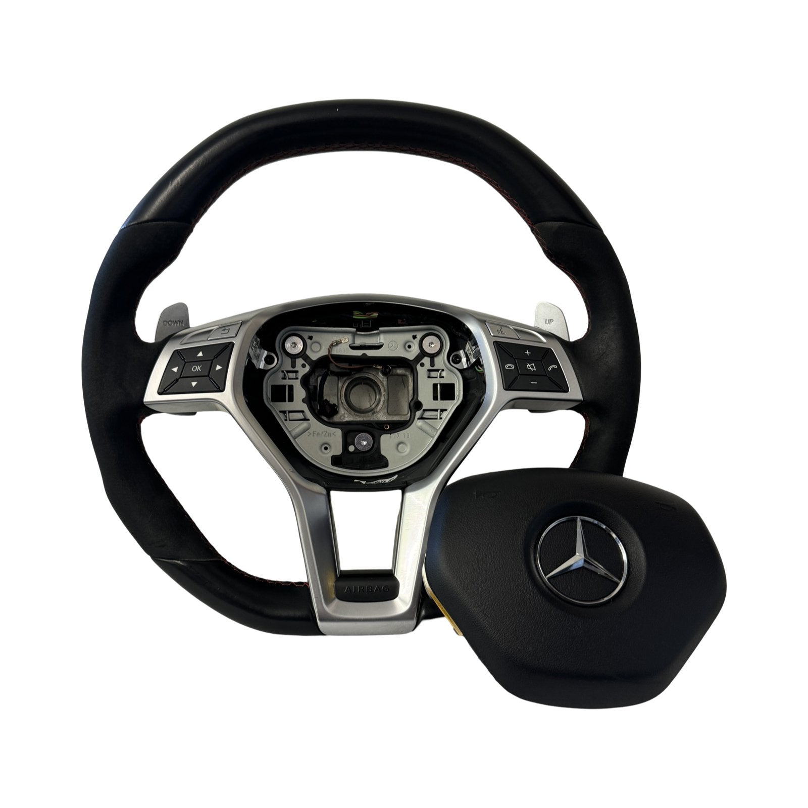 Mercedes A45 CLA45 GLA45 AMG W176 W117 X156 Steering Wheel And Airbag Alcantara Red Stitched - GERMAN PARTS