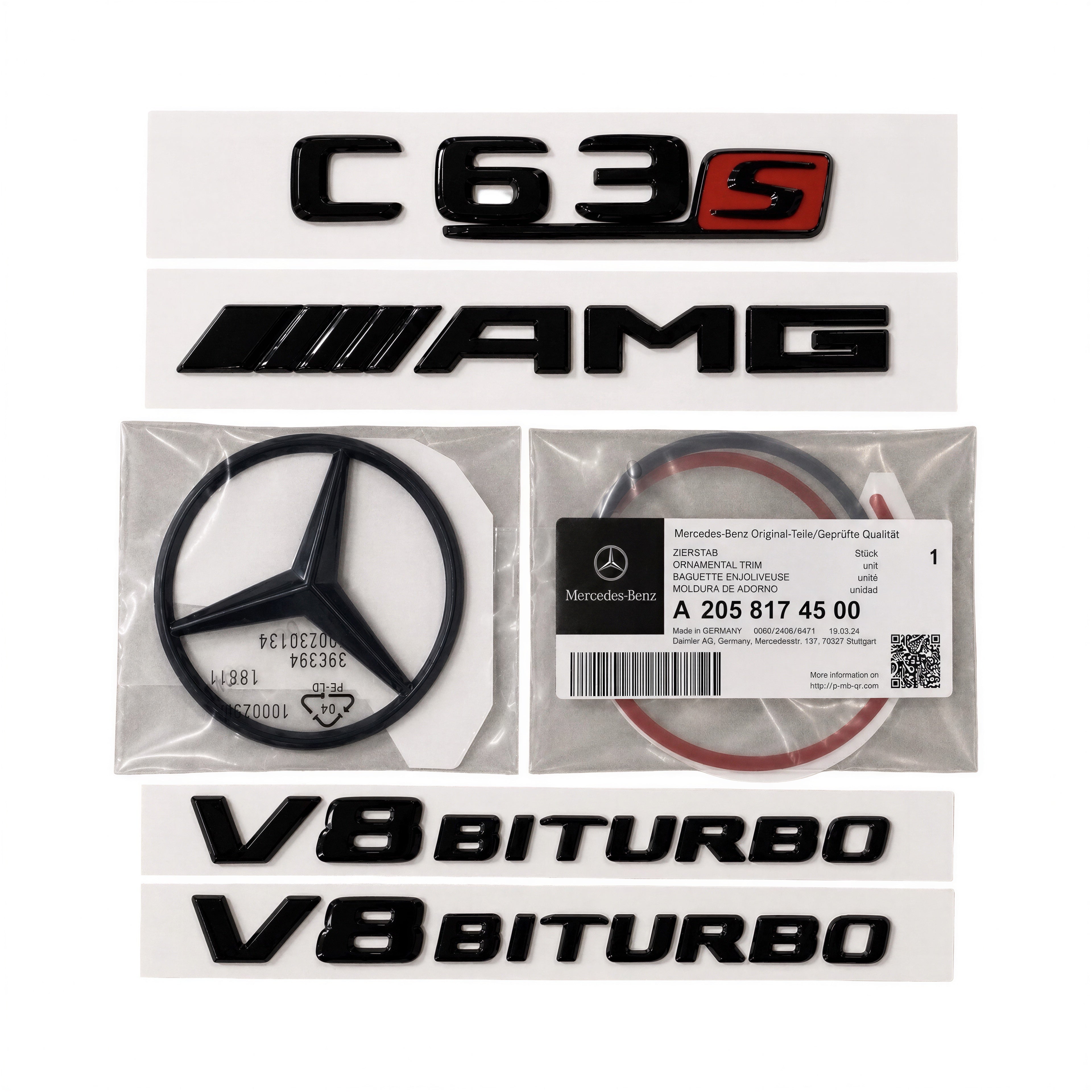 Mercedes C63s AMG W205 Coupe Blacked Out Badges badge (Red or Yellow S badge)