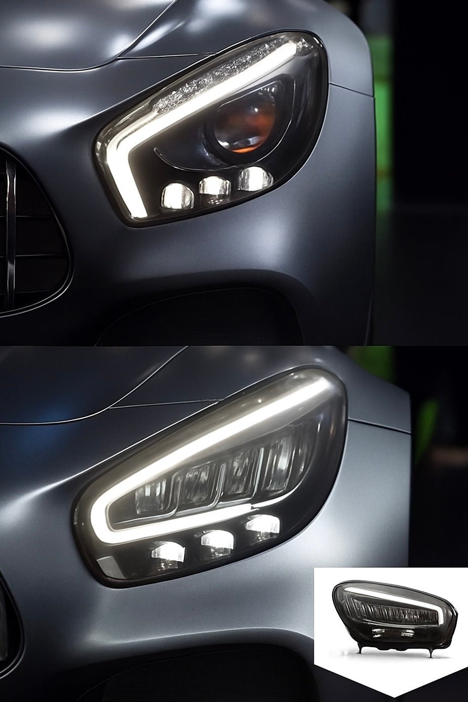 Mercedes AMG GT C190 LED Facelift Headlights Pair Left and Right (Conversion Kit) A1909060501 A1909060601 - GERMAN PARTS 