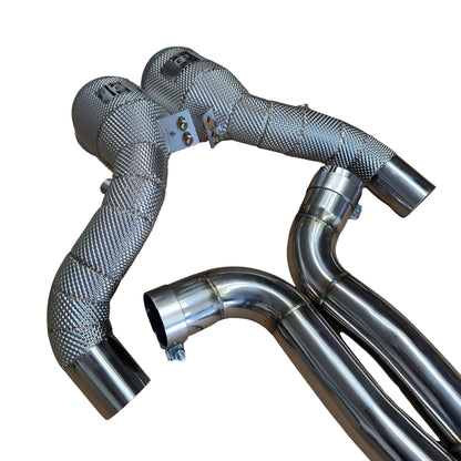 Mercedes AMG GT C190 M178 Heat Shielded 200 Cell Hi-flow Sport Cat Downpipes 2015 - 2022 - GERMAN PARTS 