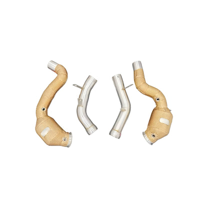 Mercedes C63 / C63S AMG M177 Heat Shielded 200 Cell Hi-flow Sport Cat Downpipes 2014 - 2019 (Gold Insulation) - GERMAN PARTS 