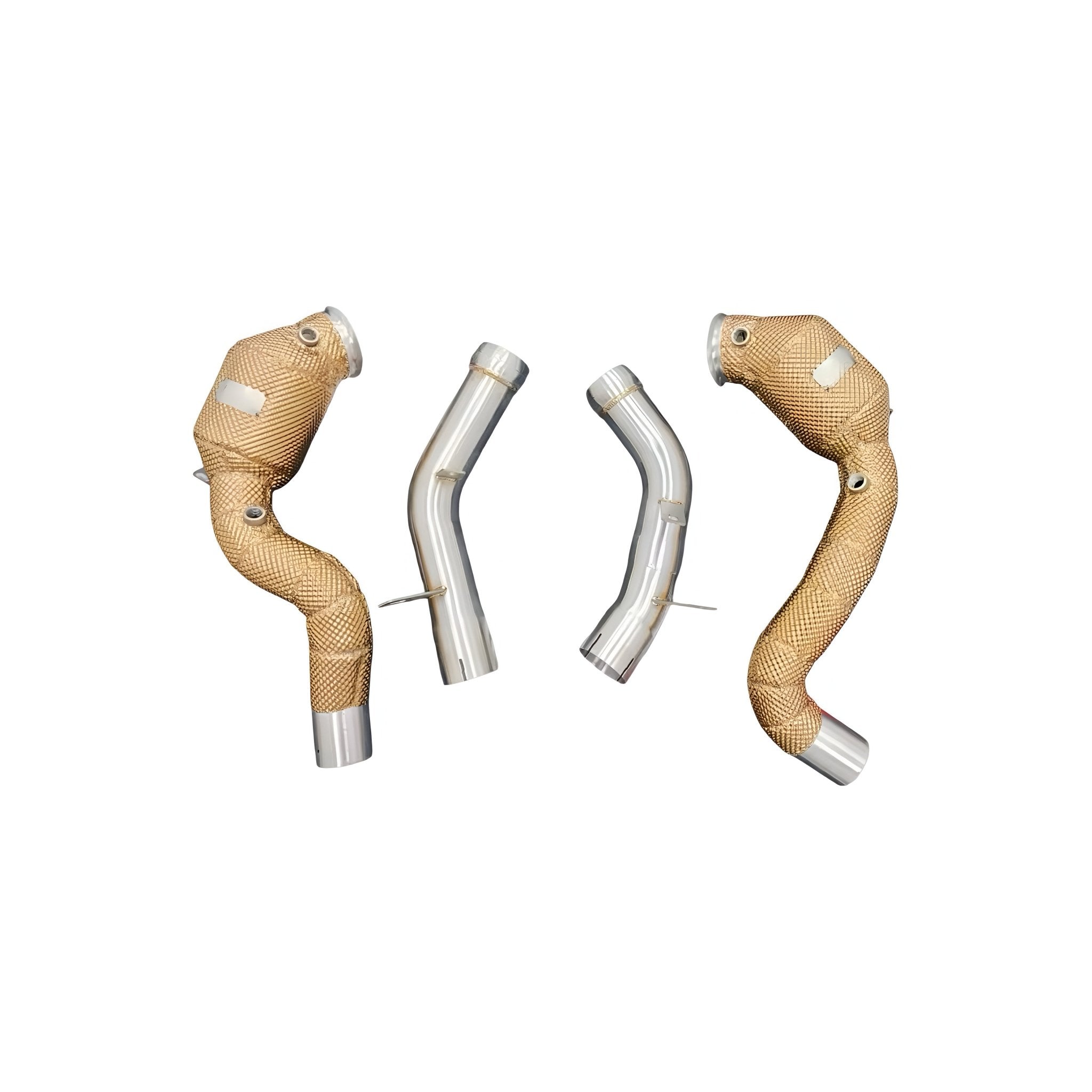 Mercedes C63 / C63S AMG M177 Heat Shielded 200 Cell Hi-flow Sport Cat Downpipes 2014 - 2019 (Gold Insulation) - GERMAN PARTS 