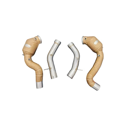 Mercedes C63 / C63S AMG M177 Heat Shielded 200 Cell Hi-flow Sport Cat Downpipes 2014 - 2019 (Gold Insulation) - GERMAN PARTS 