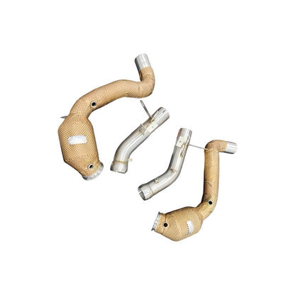 Mercedes C63 / C63S AMG M177 Heat Shielded 200 Cell Hi-flow Sport Cat Downpipes 2019 - 2022 (Gold Insulation) (OPF VERSION) - GERMAN PARTS 