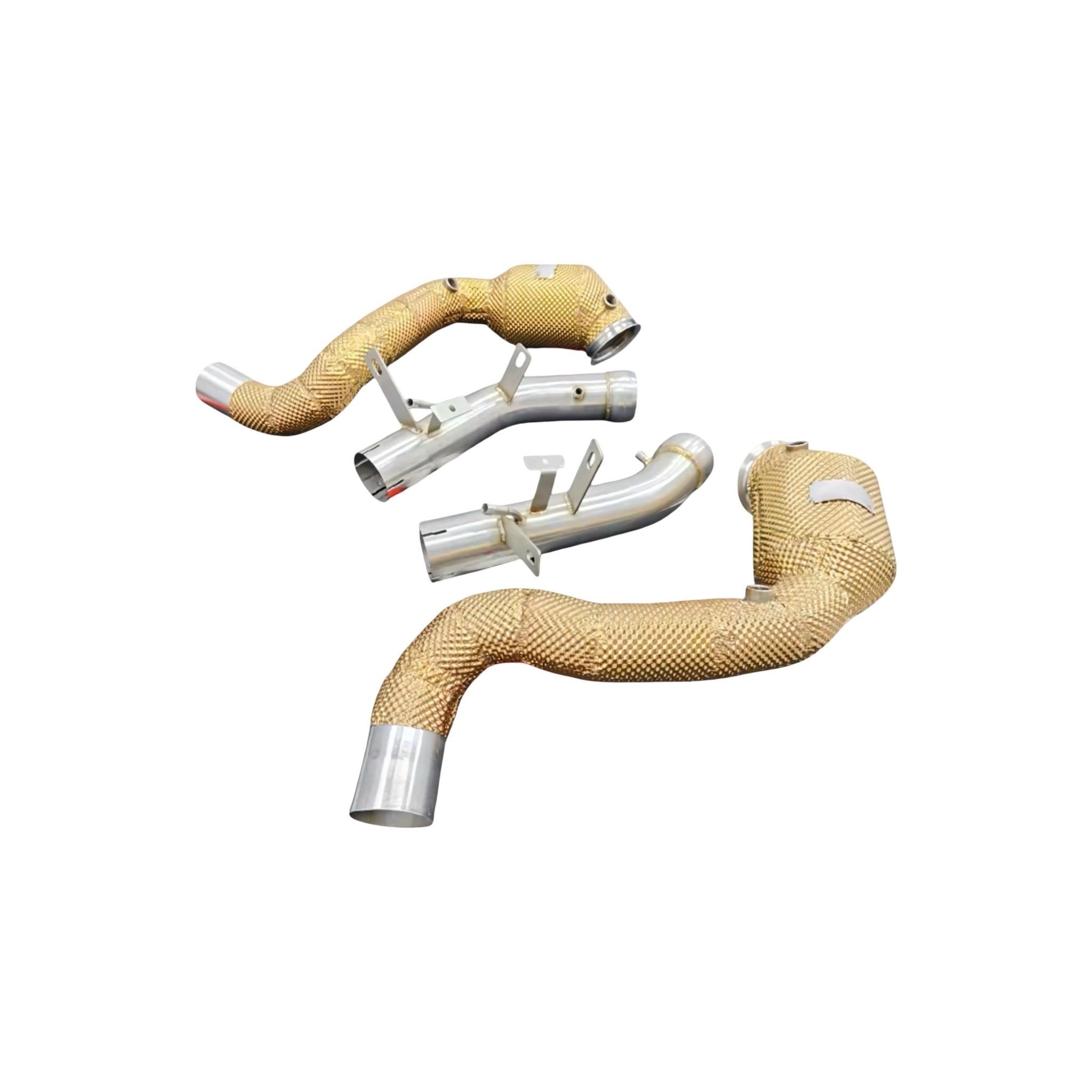 Mercedes C63 / C63S AMG M177 Heat Shielded 200 Cell Hi-flow Sport Cat Downpipes 2019 - 2022 (Gold Insulation) (OPF VERSION) - GERMAN PARTS 