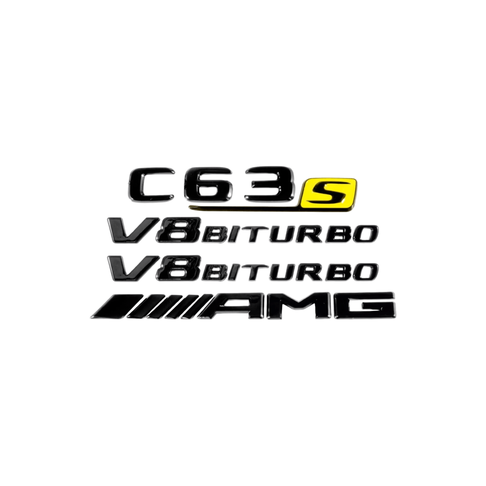 Mercedes C63s AMG W205 Blacked Out Badges Yellow S badge - GERMAN PARTS 