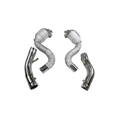 Mercedes E63 / E63S AMG W213 M177 Heat Shielded 200 Cell Hi-flow Sport Cat Downpipes 2019 - 2022 (OPF VERSION) - GERMAN PARTS 