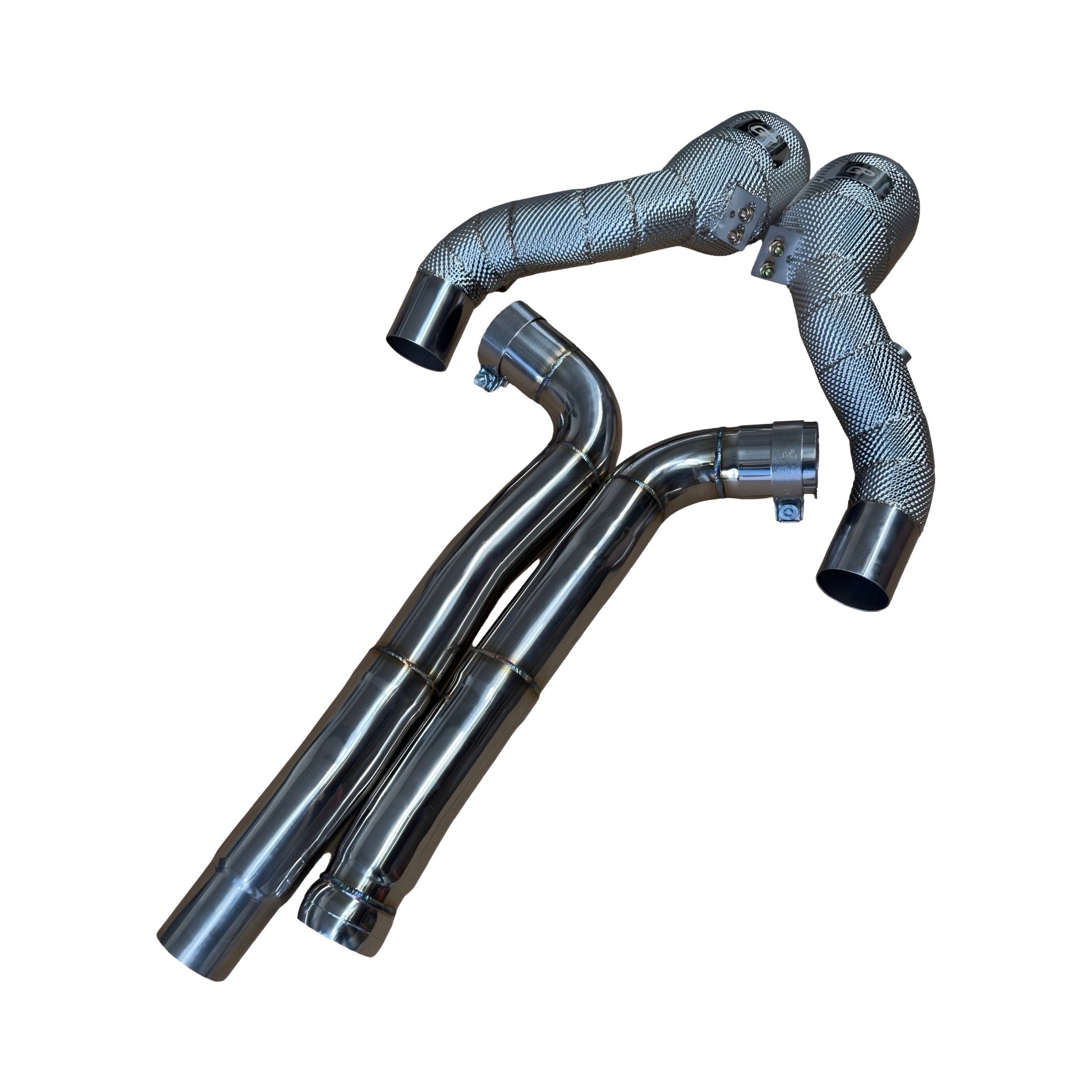 Mercedes AMG GT C190 M178 Heat Shielded 200 Cell Hi - flow Sport Cat Downpipes 2015 - 2022 - GERMAN PARTS